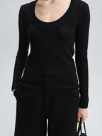 audreyyang Sheep Wool Slim Fit Crew Neck Knit Women Black Gray Brown Sweaters