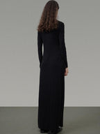 unspoken Waist Cinch Commuter Long Sleeve Drop Neck Black Womens Hline Maxi Dresses