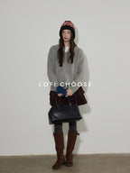 Lofi choose Soft Acrylic V-neck Loose Fit Office Knit Pullover Grey Brown Sweaters
