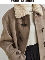 fano Warm Thick Mid Length Stand Collar Straight Commuter Young Women Wool Coats