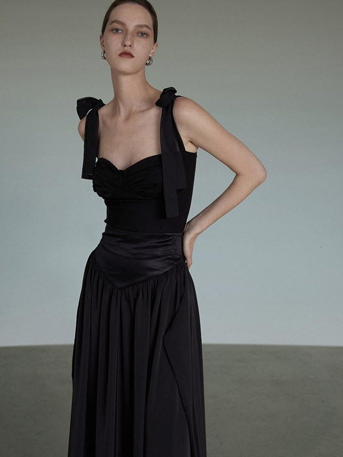 unspoken Sleek Black Spaghetti Strap Slim Fit Office Workwear Women Maxi Dresses