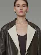 unspoken Soft Viscose Blazer Collar Relaxed Fit Commuter Women Brown Leather Jackets