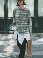 fano Moisture Wicking Casual Loose Patchwork Stripe Black Womens Long Sleeve T-Shirts