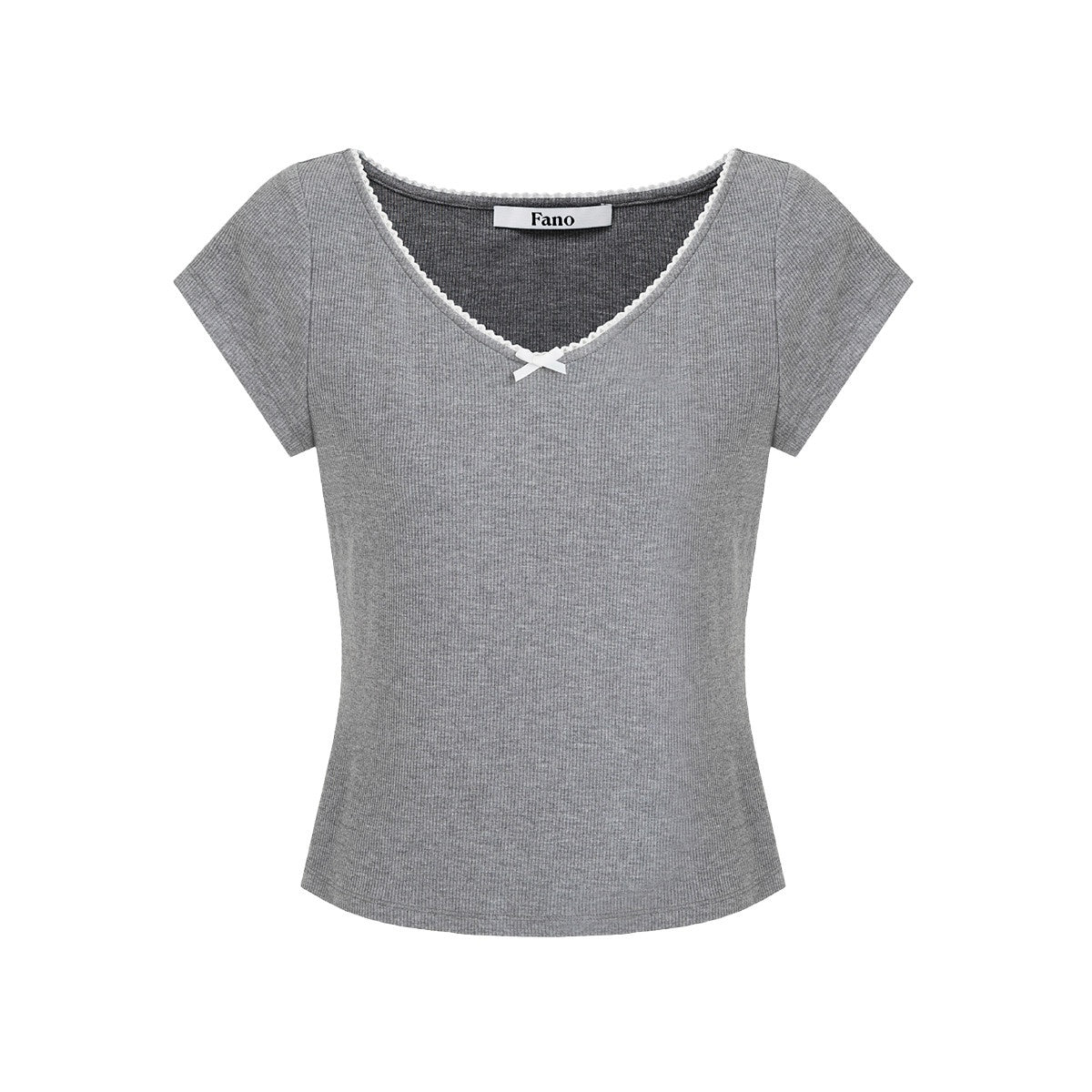 fano_Soft_V-neck_Stretch_Slim_Fit_Korean_Office_Short_Sleeve_Grey_Basic_Crop_Tops_MISSTT