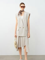 audreyyang Soft Polyester Cotton Blend U Neck Single Button Office Chic Women Vests