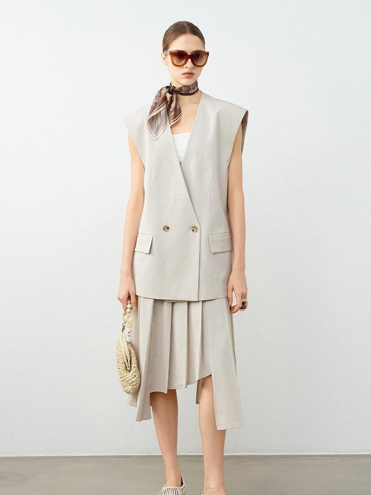 audreyyang Soft Polyester Cotton Blend U Neck Single Button Office Chic Women Vests
