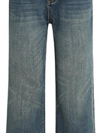 fano Light Blue Casual Relaxed Natural Waist Zip Fly Denim Straight Leg Jeans