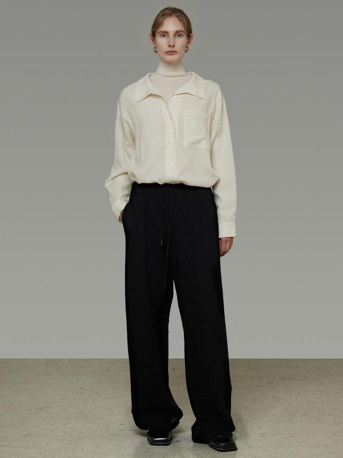 unspoken Breathable Lyocell Relaxed Button Collar Patch Pocket Women Beige Shirts