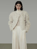 unspoken Warm Thick Minimalist Loose Fit Round Neck Ivory Workwear Cropped Jackets