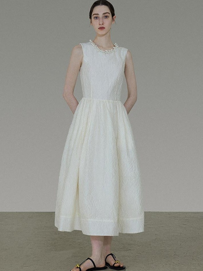 unspoken Polyester Blend A Line Fitted Waist Round Neck Sleeveless Casual Maxi Dresses
