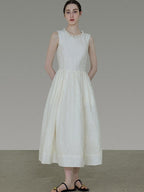 unspoken Polyester Blend A Line Fitted Waist Round Neck Sleeveless Casual Maxi Dresses