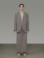 unspoken Minimalist Heather Gray Loose Fit Longsleeve Office Polyester Top & Skirt Sets