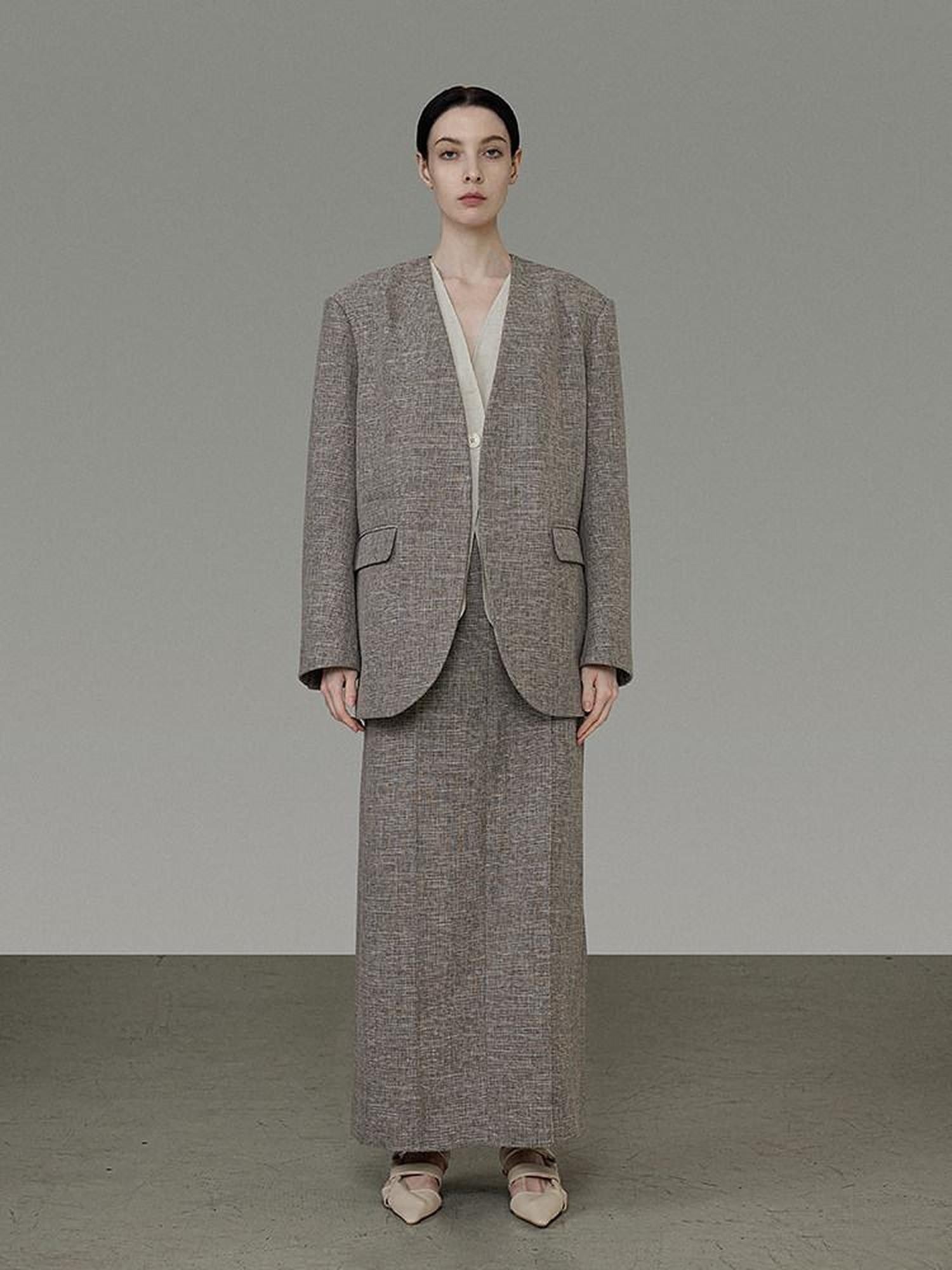 unspoken Minimalist Heather Gray Loose Fit Longsleeve Office Polyester Top & Skirt Sets