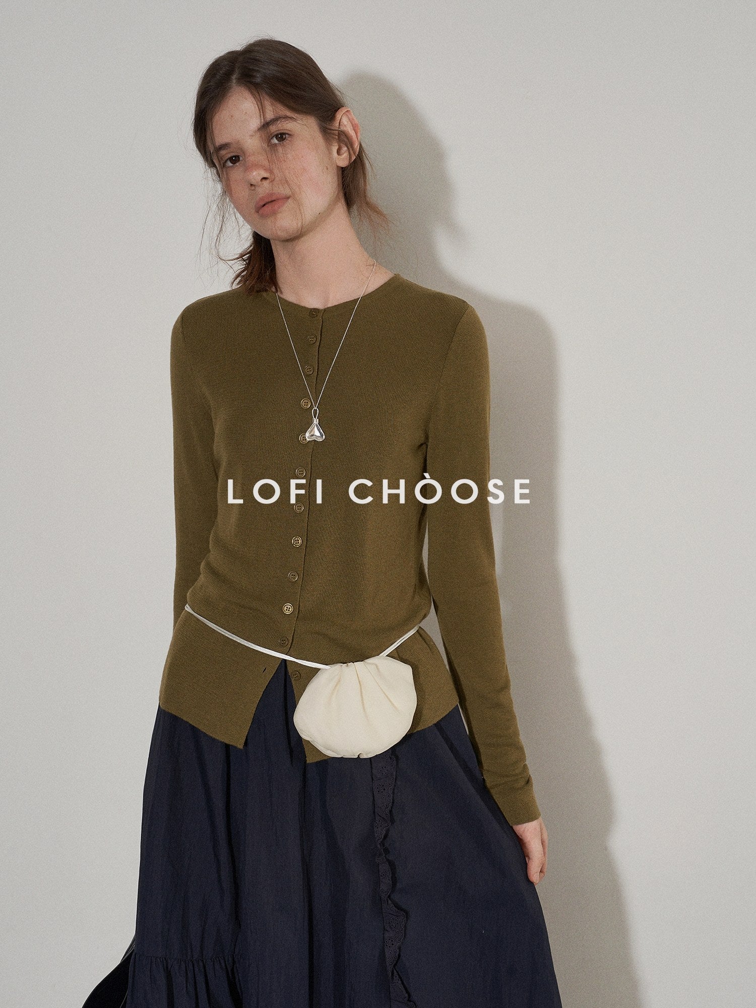 Lofi choose Button Front Slim Fit Commuter Womens Crew Neck Long Sleeve Knit Cardigans