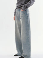 fano Soft Cotton No Stretch Commuter Relaxed Natural Waist Blue Straight Leg Jeans
