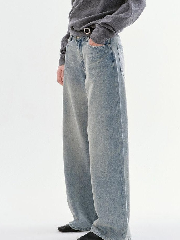 fano Soft Cotton No Stretch Commuter Relaxed Natural Waist Blue Straight Leg Jeans