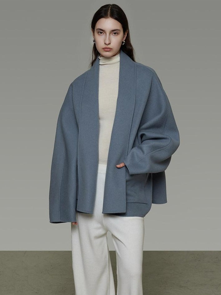 unspoken Pure Sheepswool Structured Tailoring Relaxed Fit Mist Blue Wool Coats