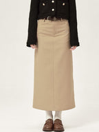 ikyou High Waist Embroidered A Line Minimal Office Midi Khaki Black Maxi Skirts