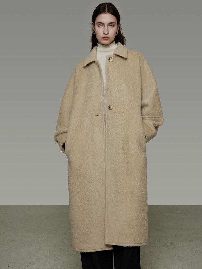 unspoken Thick Minimalist Loose Fit Structured Cut Office Light Camel Long Coats