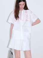 fano Pure Cotton Uv Korean Office Straight Short Sleeve Crew Neck Button Blouses