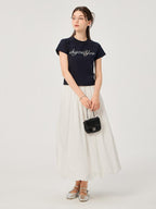 ikyou Non Deforming Lined Pocket Pleated A Line Mid Waist Casual Cotton Midi Skirts