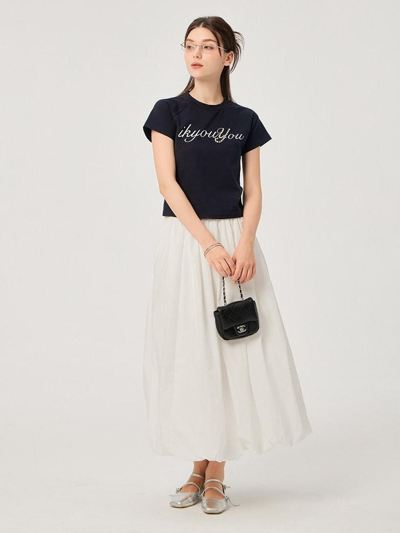 ikyou Non Deforming Lined Pocket Pleated A Line Mid Waist Casual Cotton Midi Skirts