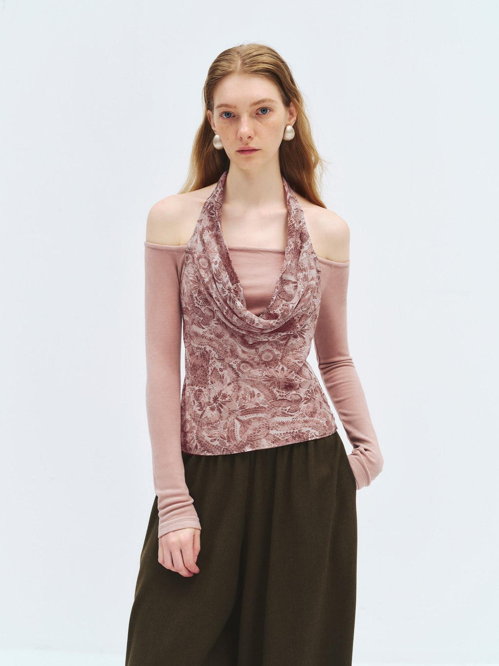 someone sometimes Silk Wool Blend Slim Fit Patchwork Knit Women Printed Halter Crop Tops