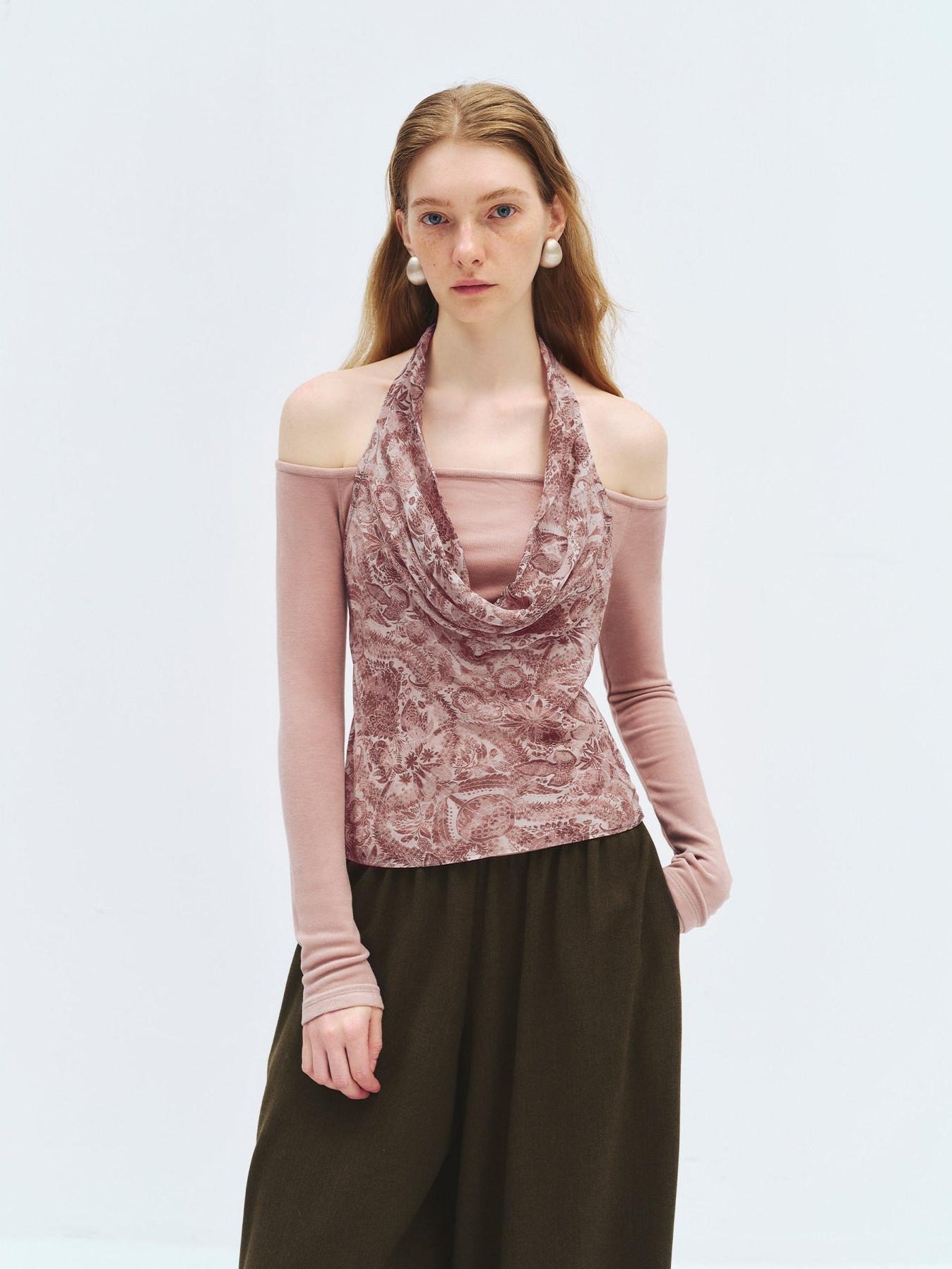 someone sometimes Silk Wool Blend Slim Fit Patchwork Knit Women Printed Halter Crop Tops