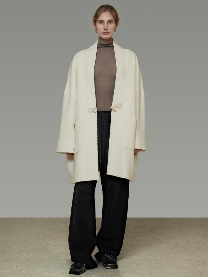 unspoken Minimal 3D Tailored Oversized Single Button Workwear White Mid Length Long Coats