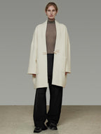 unspoken Minimal 3D Tailored Oversized Single Button Workwear White Mid Length Long Coats