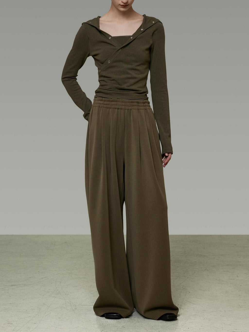 unspoken High Waist Breathable Tailored Loose Solid Brown Green Women Wide Leg Pants
