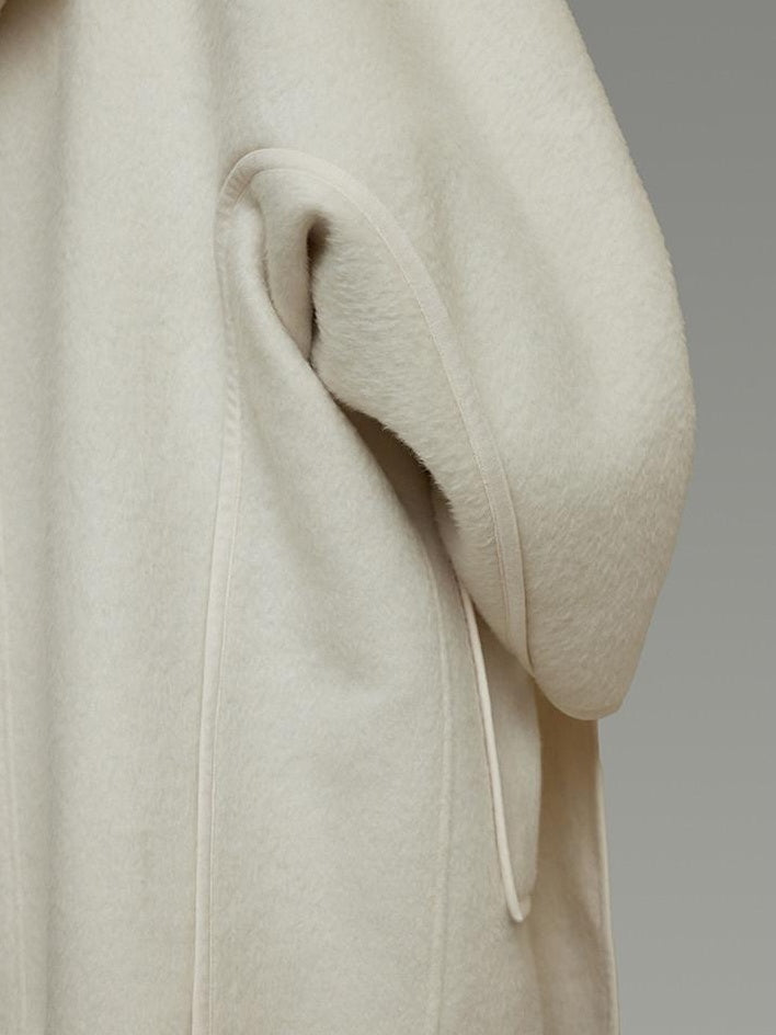 unspoken 100 Percent Sheep Wool Commuter Relaxed Notched Lapel White Wool Coats