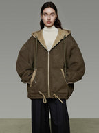 unspoken Premium Sheepswool Minimal Commuter Loose Fit Hooded Zip For Women Wool Coats