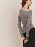 someone sometimes Lyocell Wool Blend Lightweight Asymmetric Neck Slim Casual Long Sleeve T-Shirts