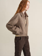 someone sometimes Wool Blend Retro Loose Zip Lapel Long Sleeve Women Multicolor Cropped Jackets