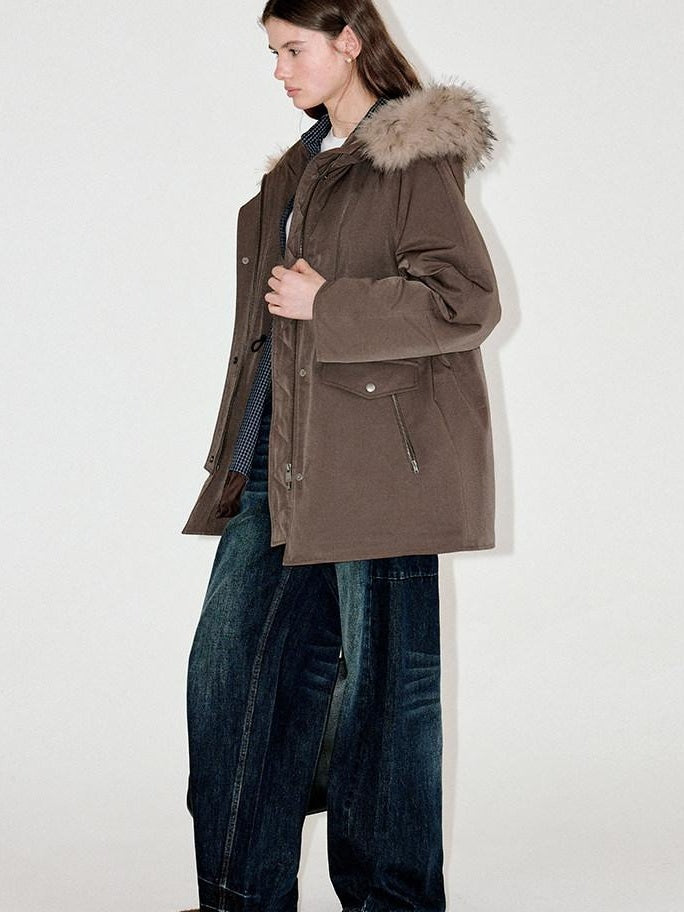 fano Warm 90% White Duck Down Korean Straight Mid Women Red Brown Collar Down Jackets