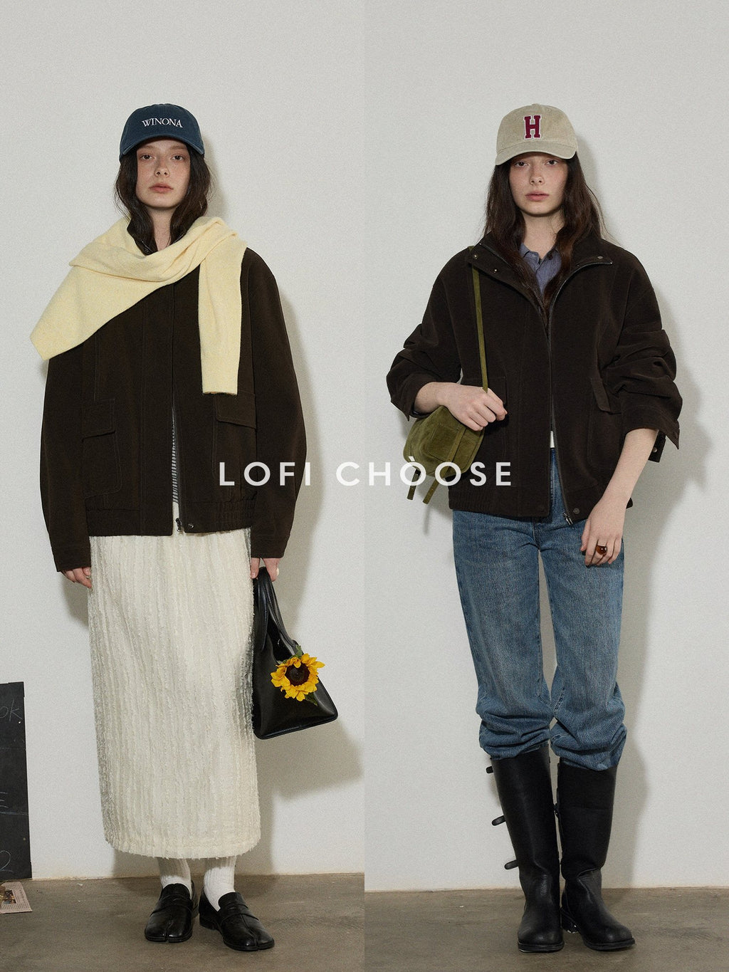 Lofi choose Zip Front Loose Fit Commuter Office Long Sleeve Dark Brown Women Cropped Jackets