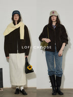 Lofi choose Zip Front Loose Fit Commuter Office Long Sleeve Dark Brown Women Cropped Jackets