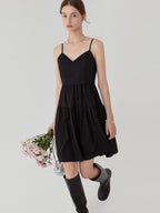 fano High Waist Pleated Minimalist V-neck Sleeveless A Line Cotton Casual Maxi Dresses