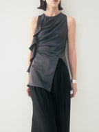 someonesometimes Satin Strappy Original Design Slim Fit Elegant Gray Off Shoulder Crop Tops