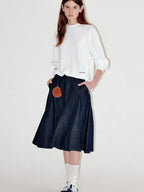 fano Embroidered Cotton Blend Relaxed Loose Womens Casual Long Sleeve T-Shirts