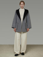 unspoken Minimal Commute Relaxed Fit Hooded Tie Waist Sculpted Cut Black Gray Wool Coats