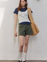 Lofi choose High Waist Distressed Loose Fit Women Zip Washed Green Mid-Length Shorts