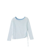 ikyou Cooling Lyocell Loose Embroidered Women Blue Striped Long Sleeve T-Shirts