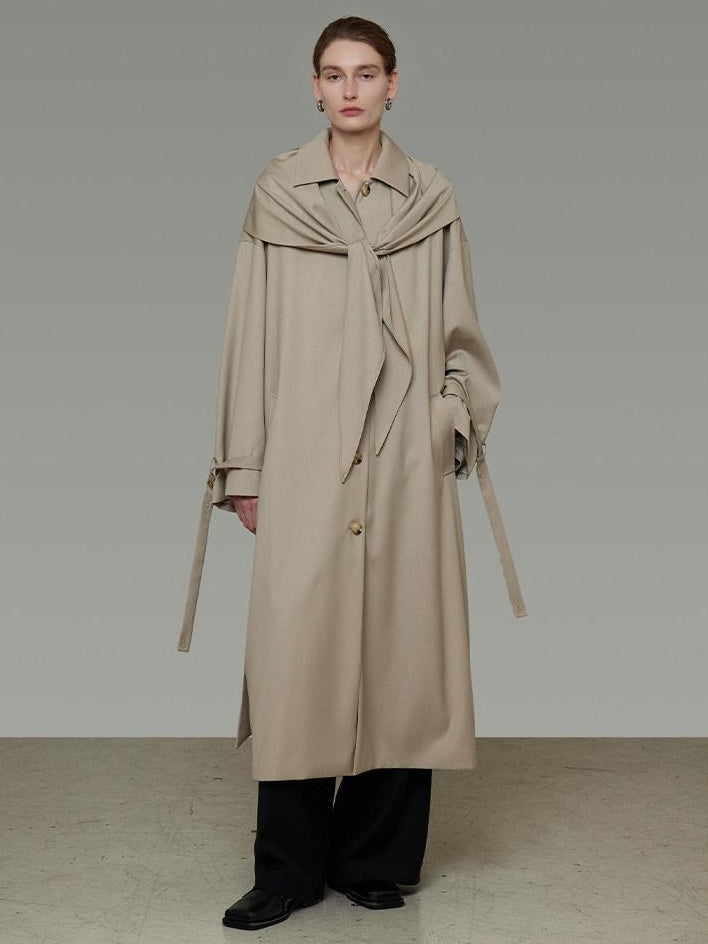 unspoken Minimalist Longline Single Breasted Loose Fit Women Beige Trench Coats