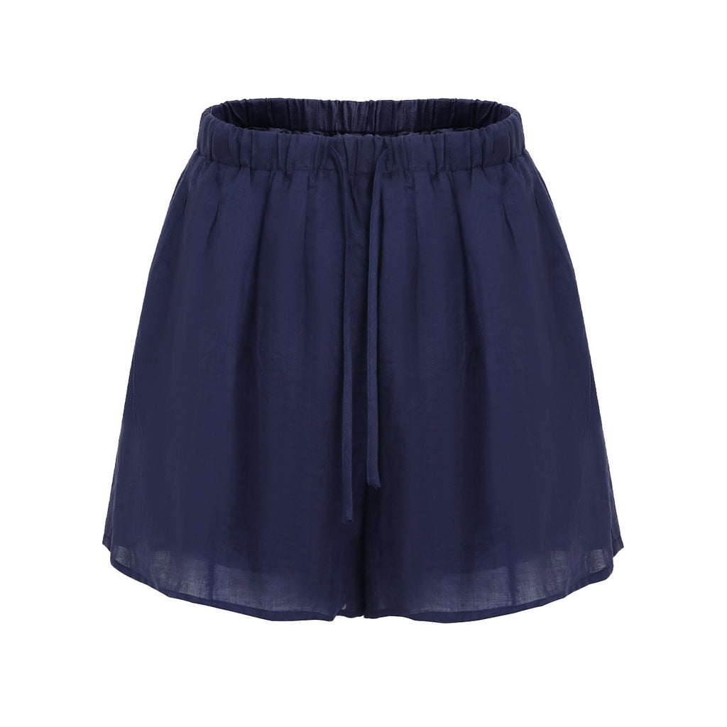 fano_Comfortable_Collared_Long_Sleeve_Navy_Two_Piece_Women_Top_&_Shorts_Sets_MISSTT