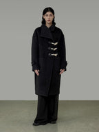unspoken Warm Thick Long Single Breasted Black Loose Fit Minimalist Office Wool Coats