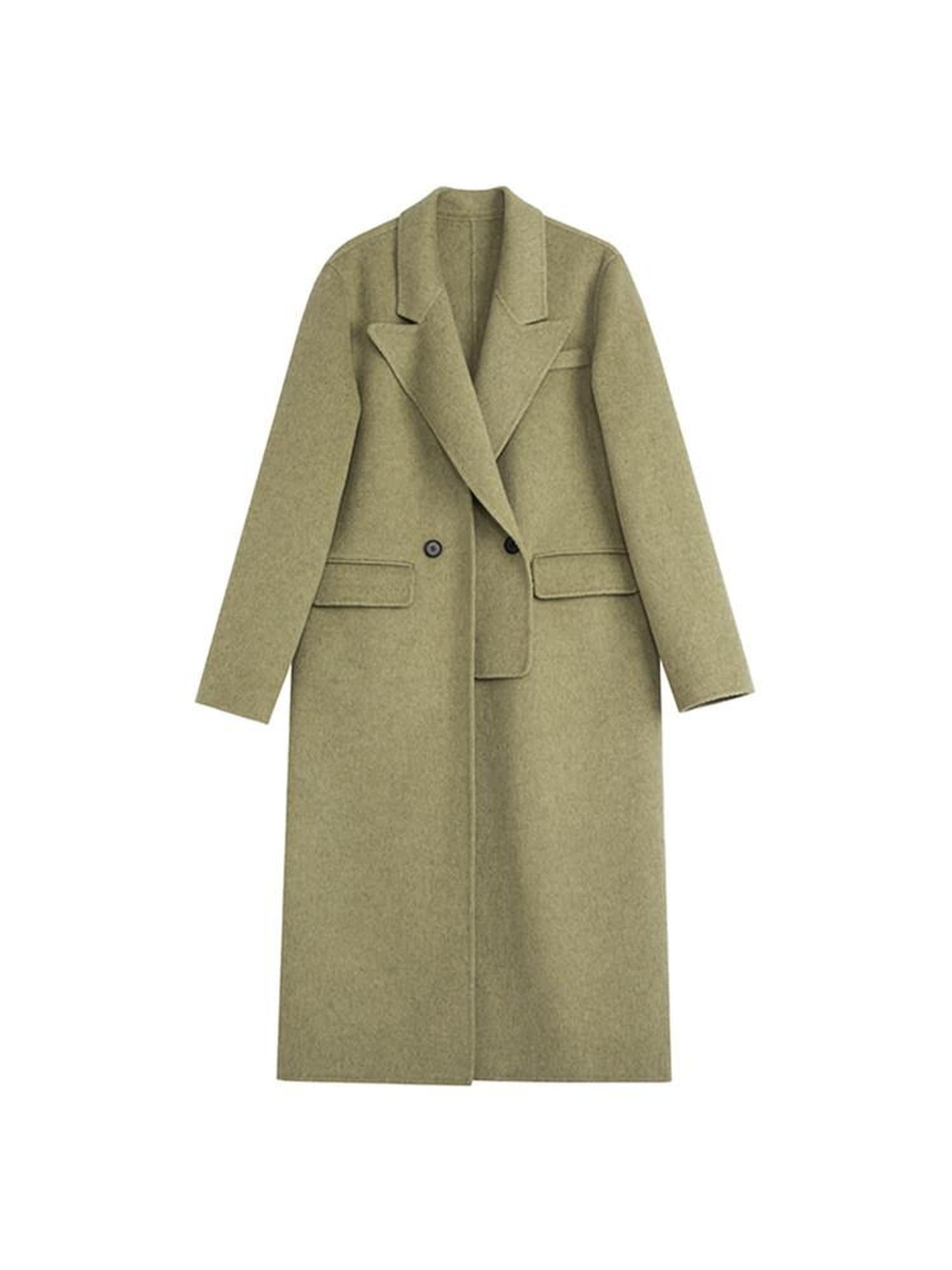 unspoken 70 Wool 30 Polyester Blend Minimalist Straight Double Breasted Blazer Wool Coats