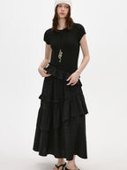 fano Breathable Viscose A Line Plaid Short Sleeve Korean Commuter Casual Maxi Dresses