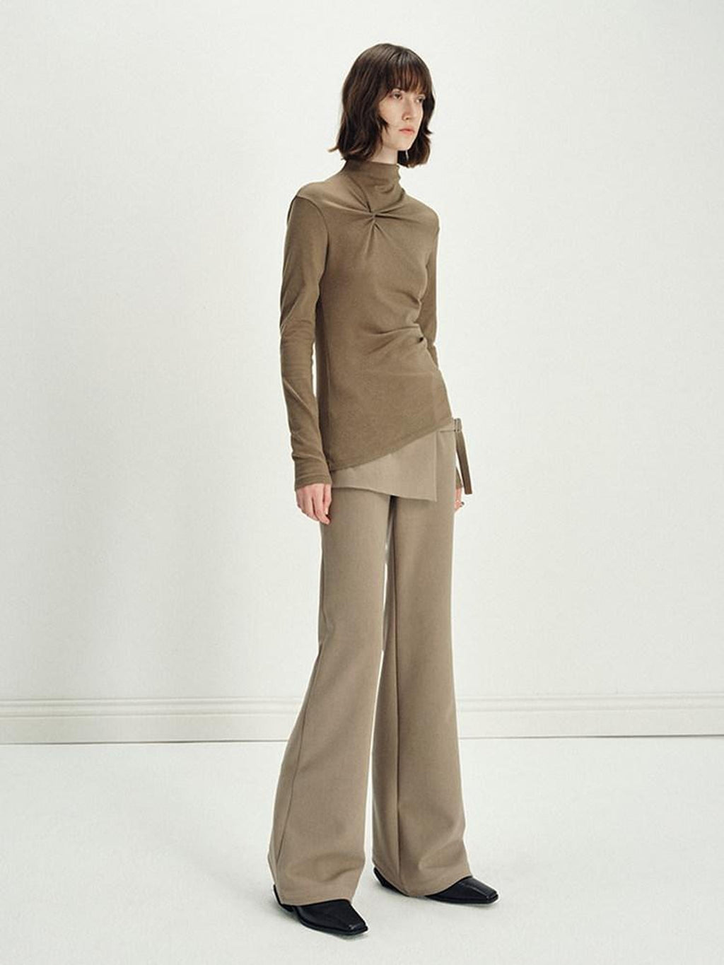 someonesometimes Asymmetrical Tie Natural Waist Micro Flare Women Polyester Blend Flared Pants
